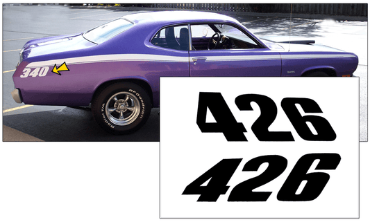 1971-74 Plymouth Duster Quarter Panel Decal Set - 426 Numeral - QG-CPDU-7174-438-BK-1-QG-CPDU-7174-438-BK-2-  DRIVEN - 1