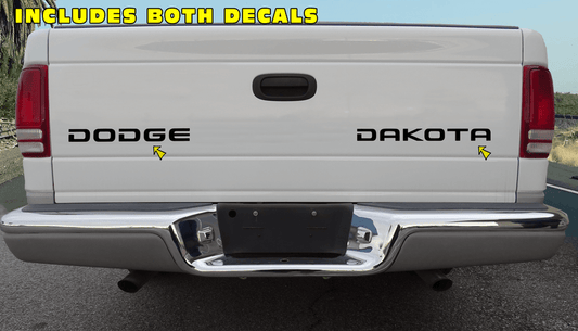 1997-98 Dodge Dakota Truck - Dodge Dakota Tailgate Decal Name Set - QG-DT-9798-819-BK-1-QG-DT-9798-819-BK-2-  DRIVEN - 1