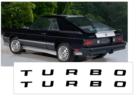 1983-87 Dodge Charger Shelby TURBO Hood Decal Set - QG-DSC-8387-948-BK-1-QG-DSC-8387-948-BK-2-  DRIVEN - 1