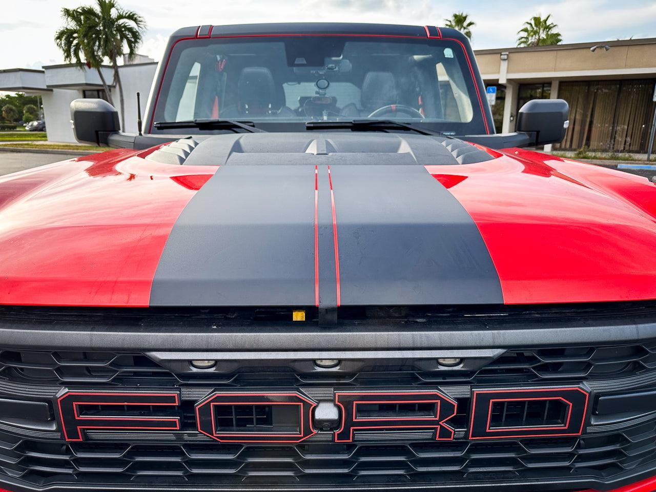 Racing Hood Stripes V1 - 2022+ Bronco Raptor - 22BRRAPHDSTR1-MB-22BRRAPHDSTR1-MBX2-22BRRAPHDSTR1-GB-22BRRAPHDSTR1-GBX2-22BRRAPHDSTR1-WH-  DRIVEN - 9