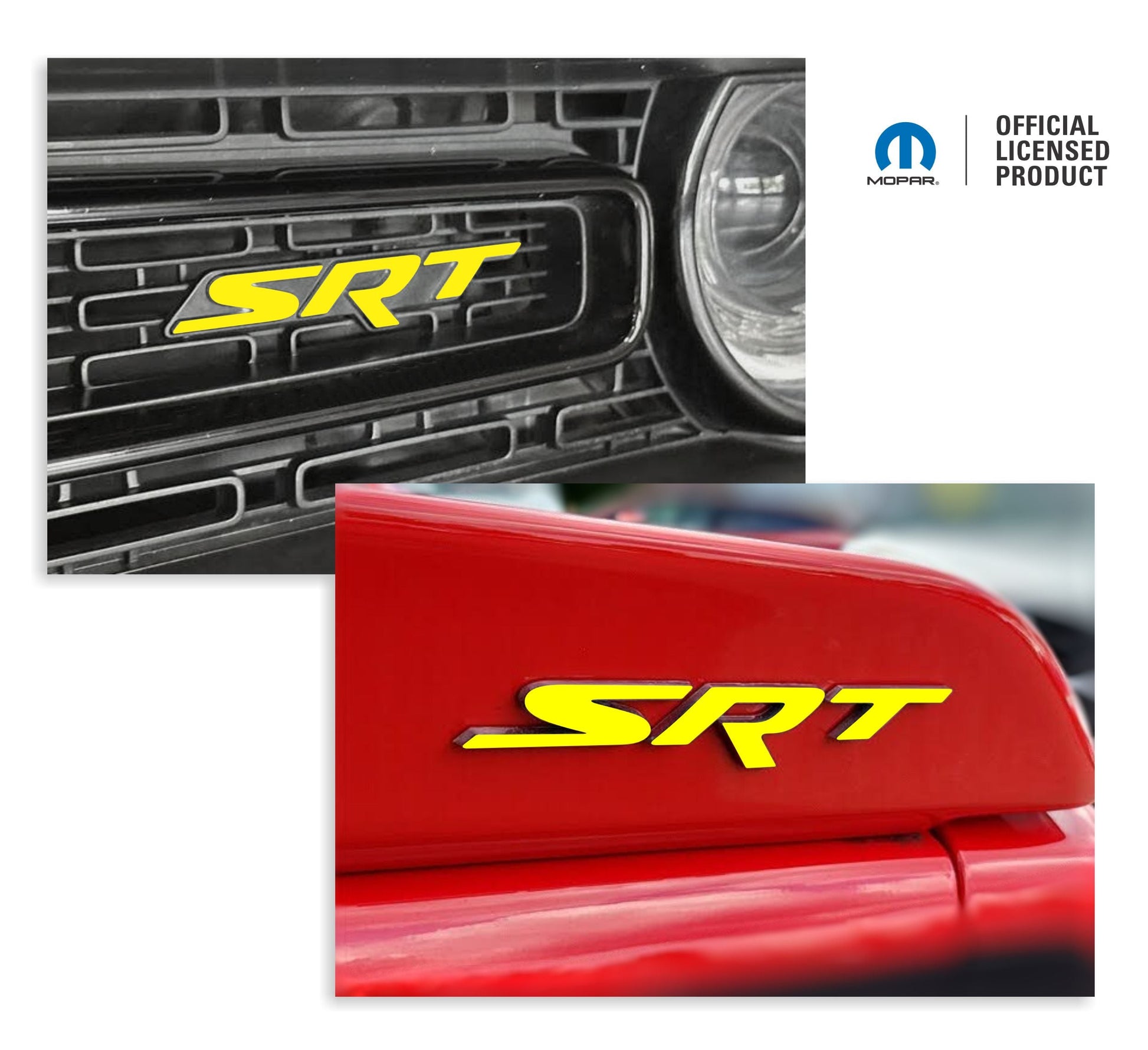 SRT Front and Rear Emblem Overlay Decals - 2015-2016 Challenger SRT Hellcat - sku-44666342473915-sku-44666342506683-sku-44666342539451-sku-44666342572219-sku-44666342604987-  DRIVEN - 1