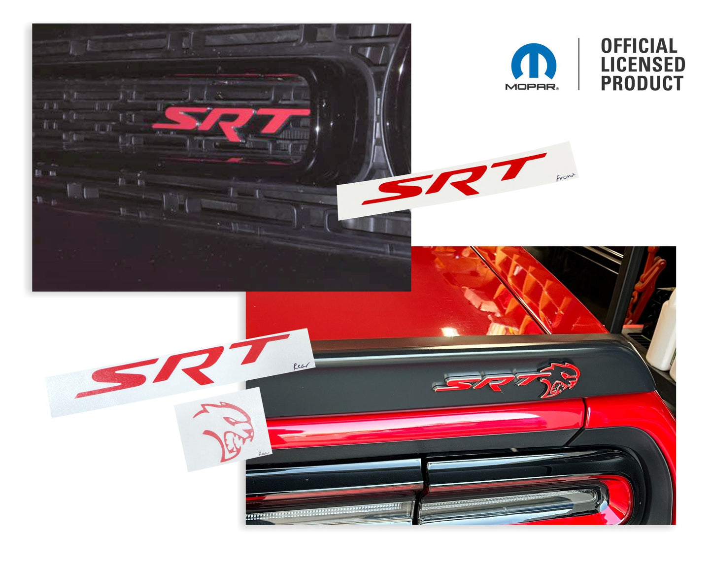 SRT Front and Rear Emblem Overlay Decals - 2017 Challenger SRT Hellcat - sku-44666330906811-sku-44666330939579-sku-44666330972347-sku-44666331005115-sku-44666331037883-  DRIVEN - 1