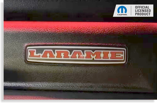LARAMIE Glove Box Inlay Decal  - 2019 2020 2021 2022 2023 2024 2025 2026 Ram Laramie - Ram19:Laramie-GB:RBK-Ram19:Laramie-GB:RRD-Ram19:Laramie-GB:RLS-Ram19:Laramie-GB:RGD-Ram19:Laramie-GB:RMB-  DRIVEN - 1