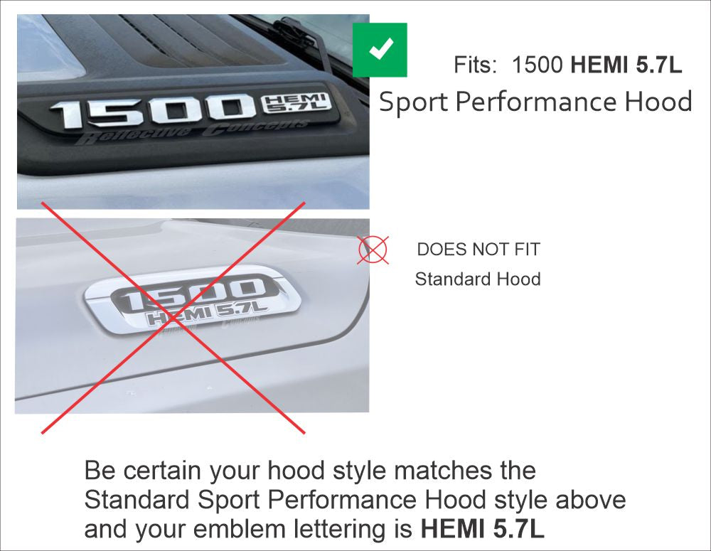 1500 HEMI 5.7L Sport Performance Hood Emblem Overlay Decals - Ram19:HEMI57-B-SportHood-01-  DRIVEN - 5