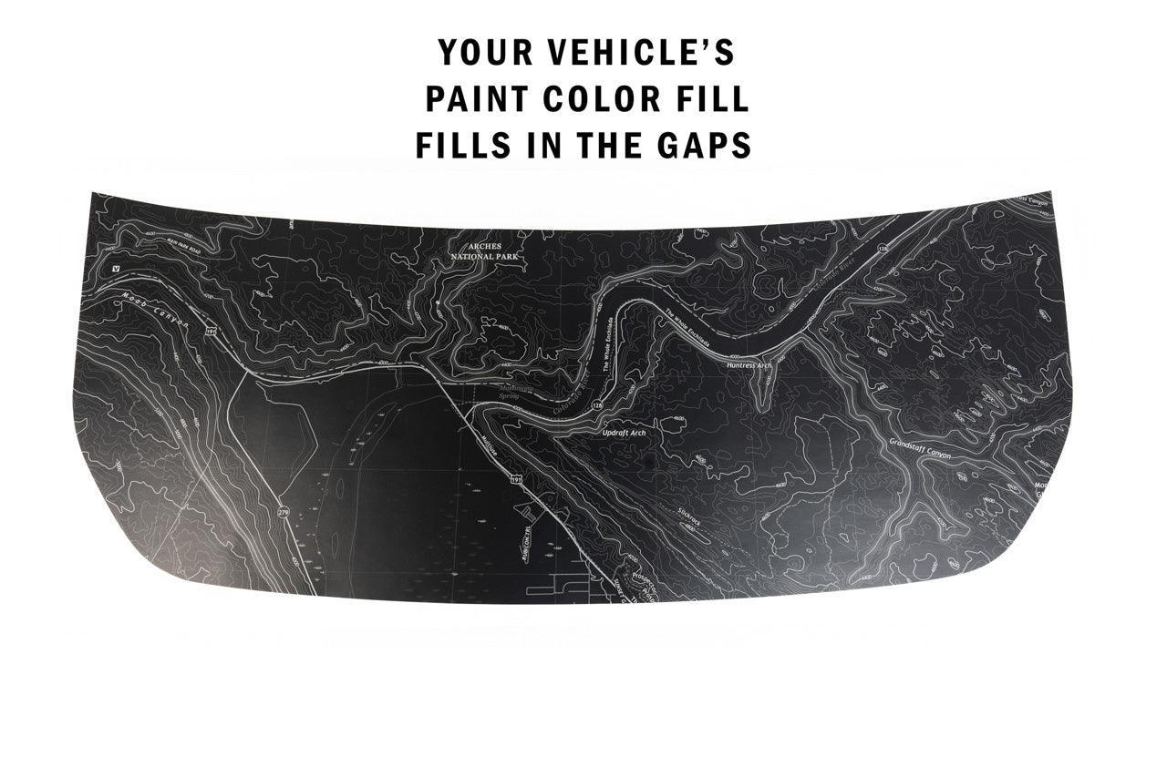 Stealth Black Arches National Park Topographic Map Hood Overlay (Printed Series) - 2021+ Bronco - 21BROTOPOBLKARCH-21BROTOPOBLKARCH-X2-  DRIVEN - 1