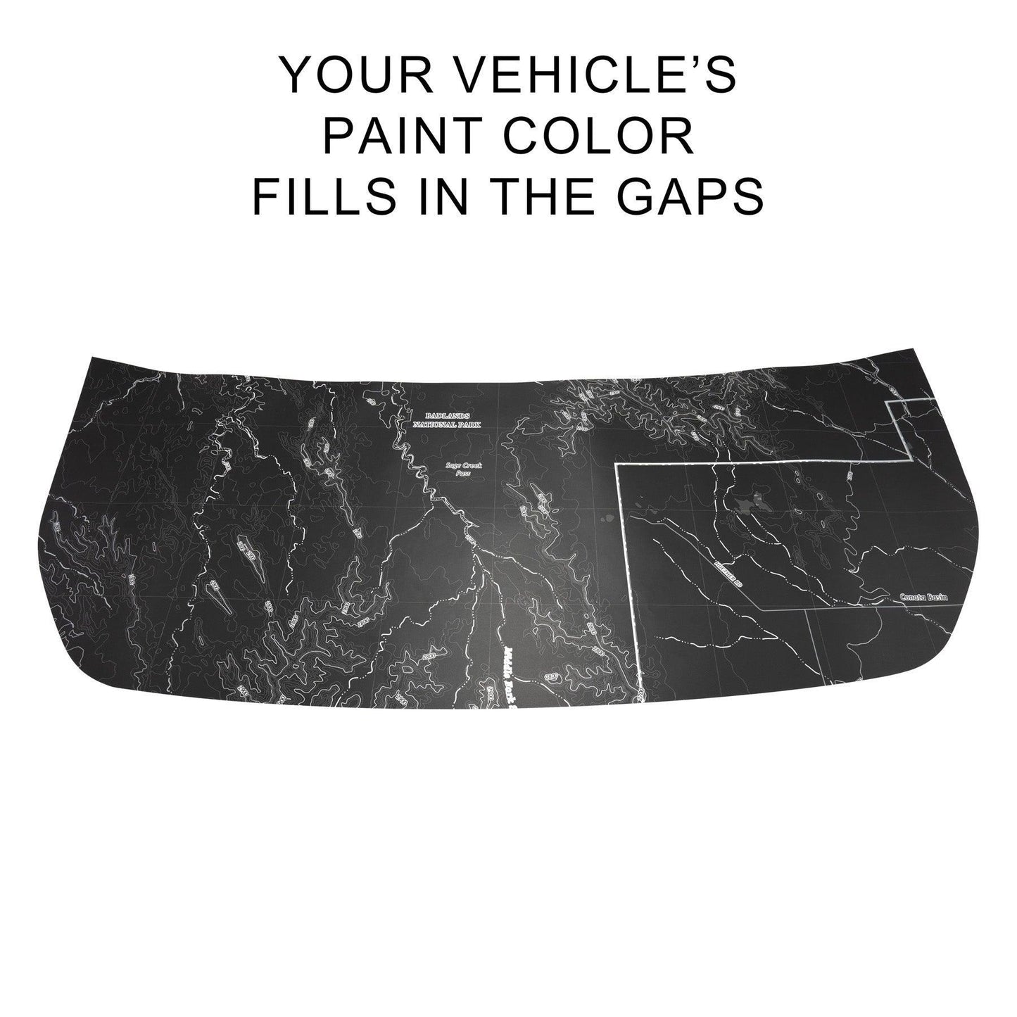 Stealth Black Badlands Topographic Map Hood Overlay (Printed Series) - 2021+ Bronco - 21BROTOPOBLKBDLD-21BROTOPOBLKBDLD.BO-21BROTOPOBLKBDLD-X2-21BROTOPOBLKBDLD.BOX2-  DRIVEN - 1