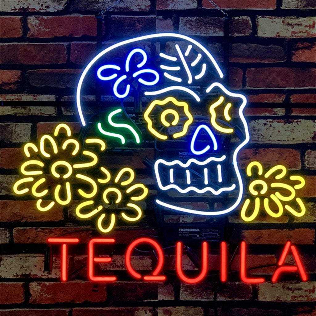 Tequila Lager Skull Bone with Flower Neon Signs Light - ME211-  DRIVEN - 1
