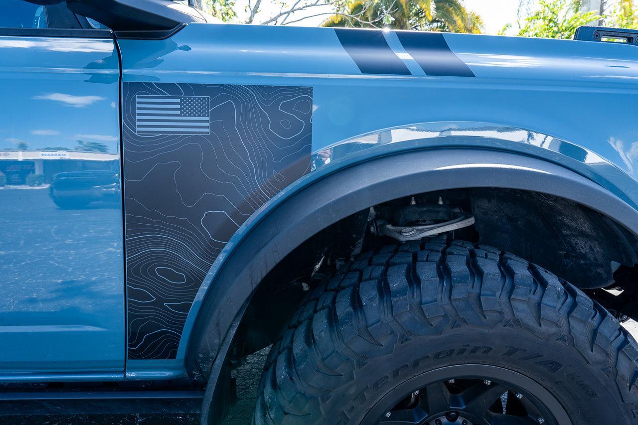 Topo American Flag Fender Overlays - 2021+ Bronco - 21BRONCOFTOPOCLAM-M-21BRONCOFTOPOCLCA-M-21BRONCOFTOPOCLWT-M-21BRONCOFTOPOCLNF-M-21BRONCOFTOPOCLAM-G-  DRIVEN - 3
