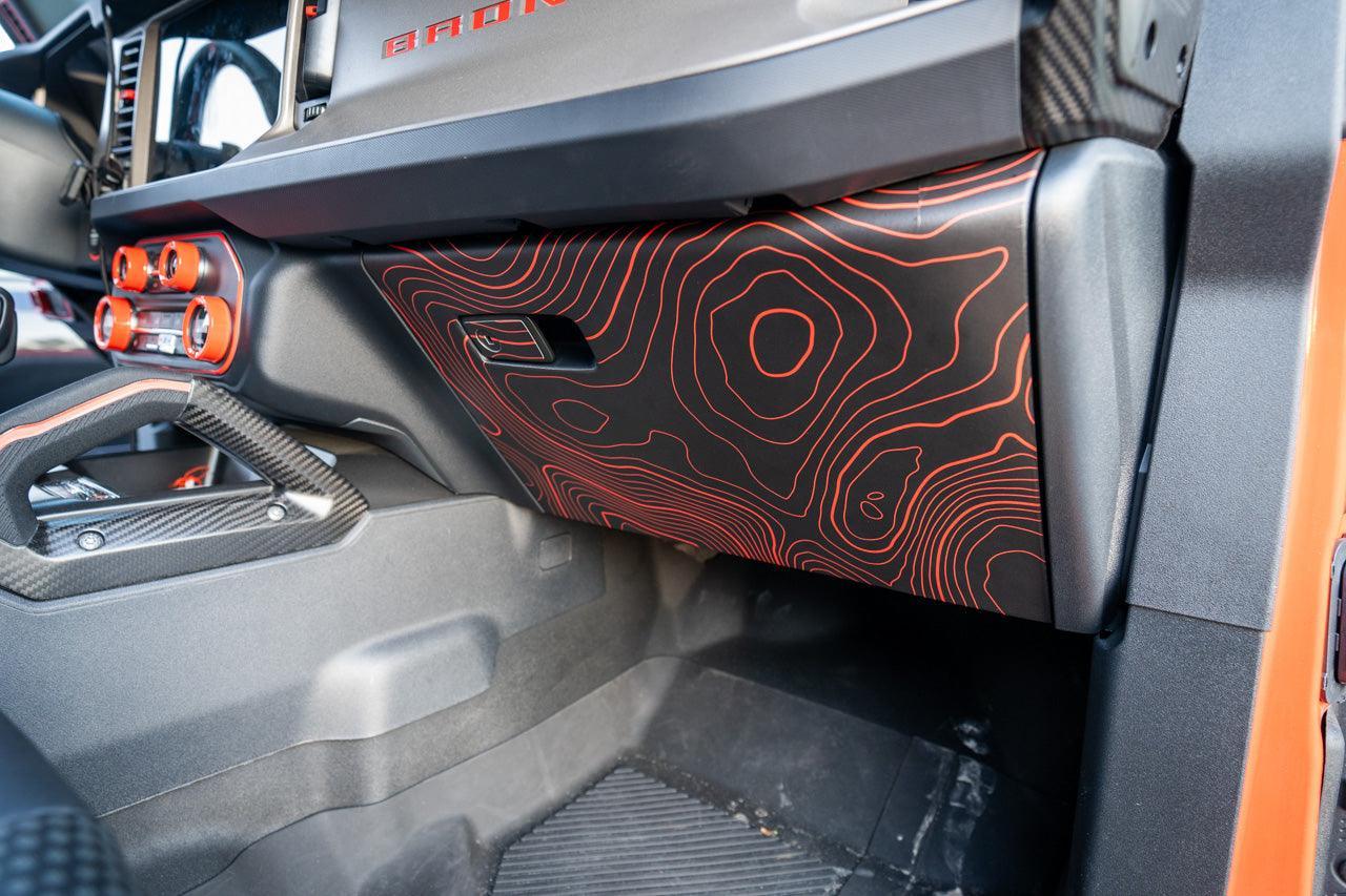 Topo Glovebox Overlay Kit (Printed Series) - 2021+ Bronco - 21BRNGLOVE-TPAMBL-21BRNGLOVE-TPA51L-21BRNGLOVE-TPAZL-21BRNGLOVE-TPCGL-21BRNGLOVE-TPCBNL-  DRIVEN - 5