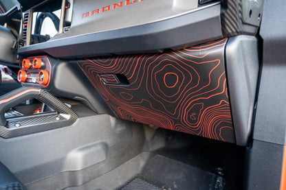 Topo Glovebox Overlay Kit (Printed Series) - 2021+ Bronco - 21BRNGLOVE-TPAMBL-21BRNGLOVE-TPA51L-21BRNGLOVE-TPAZL-21BRNGLOVE-TPCGL-21BRNGLOVE-TPCBNL-  DRIVEN - 6