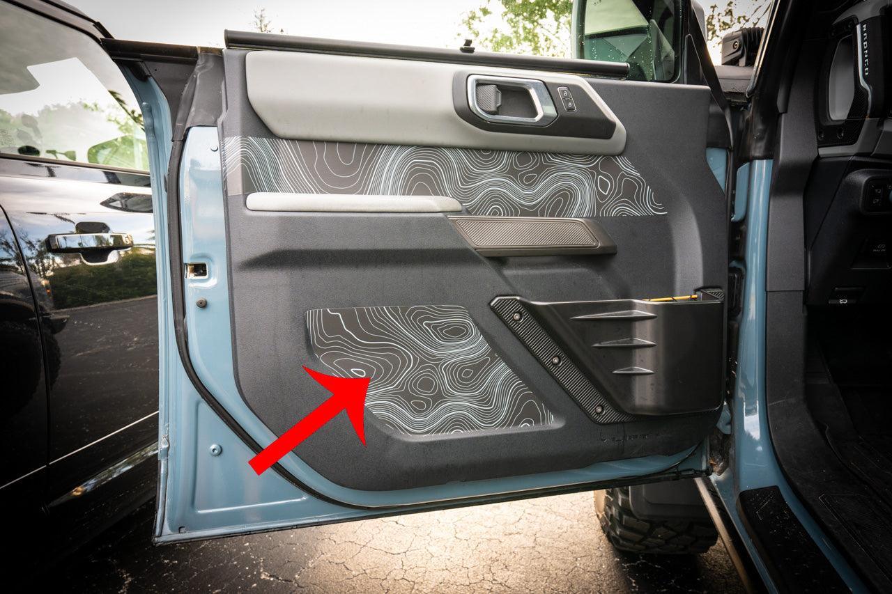 Topo Interior Lower Front Door Card Insert Overlays (Printed Series) - 2021+ Bronco 4 Door - 21BRNINTDRFL-TPAMBL-21BRNINTDRFL-TPA51L-21BRNINTDRFL-TPAZL-21BRNINTDRFL-TPBOL-21BRNINTDRFL-TPCGL-  DRIVEN - 1