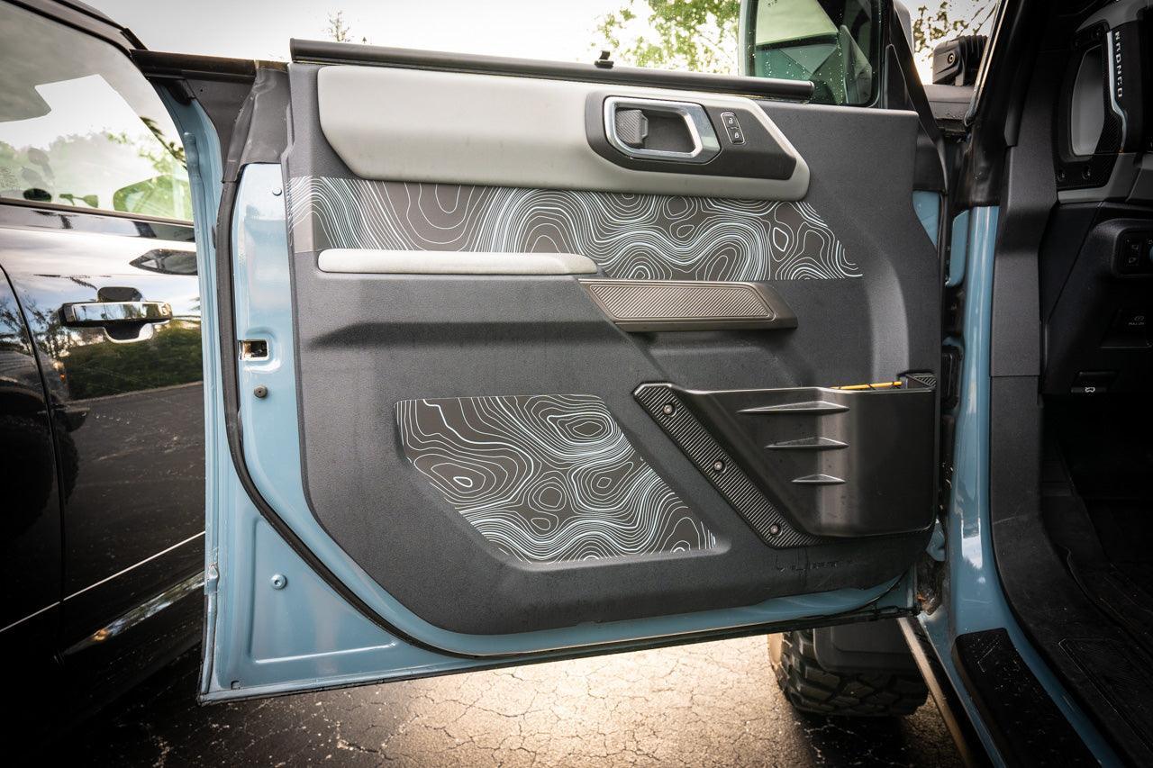 Topo Interior Lower Front Door Card Insert Overlays (Printed Series) - 2021+ Bronco 4 Door - 21BRNINTDRFL-TPAMBL-21BRNINTDRFL-TPA51L-21BRNINTDRFL-TPAZL-21BRNINTDRFL-TPBOL-21BRNINTDRFL-TPCGL-  DRIVEN - 4