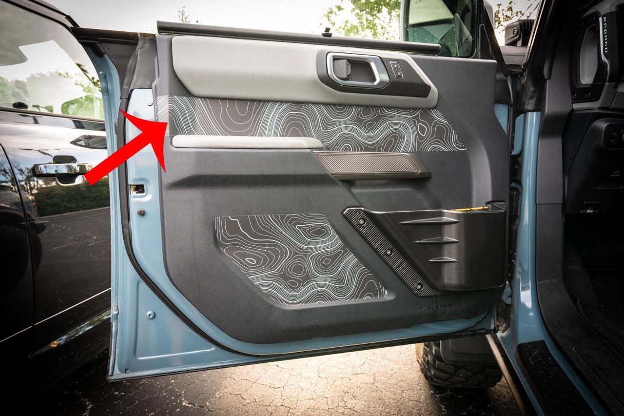 Topo Front Interior Upper Door Card Insert Overlays (Printed Series) - 2021+ Bronco 4 Door - 21BRNINTDRFU-TPAMBL-21BRNINTDRFU-TPA51L-21BRNINTDRFU-TPAZL-21BRNINTDRFU-TPCGL-21BRNINTDRFU-TPCBNL-  DRIVEN - 1