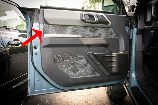 Topo Front Interior Upper Door Card Insert Overlays (Printed Series) - 2021+ Bronco 4 Door - 21BRNINTDRFU-TPAMBL-21BRNINTDRFU-TPA51L-21BRNINTDRFU-TPAZL-21BRNINTDRFU-TPCGL-21BRNINTDRFU-TPCBNL-  DRIVEN - 1