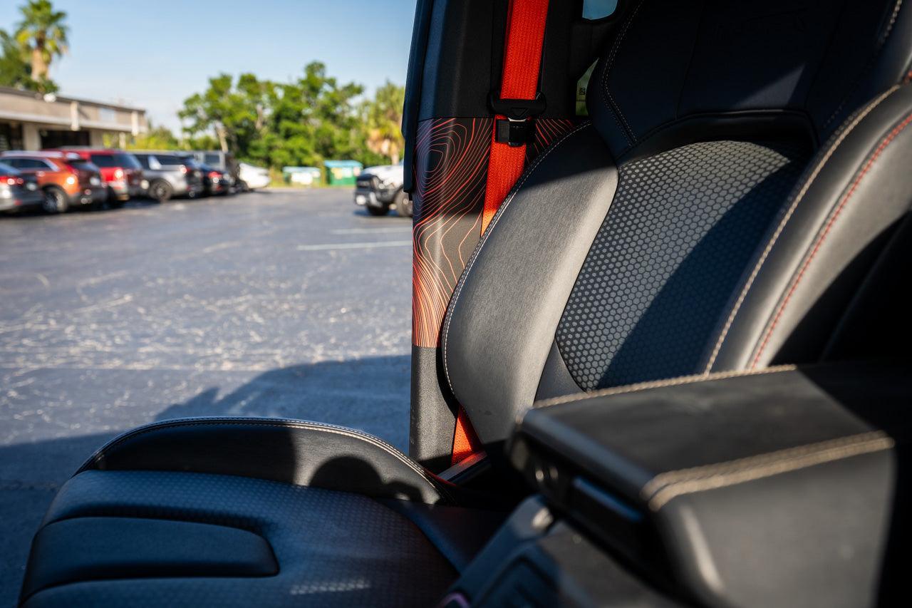 Topo Seatbelt Trim Protector (Printed Series) - 2021+ Bronco 4 Door - 21BRNSEATPRO-TPAMBL-21BRNSEATPRO-TPA51L-21BRNSEATPRO-TPAZL-21BRNSEATPRO-TPCGL-21BRNSEATPRO-TPCBNL-  DRIVEN - 4