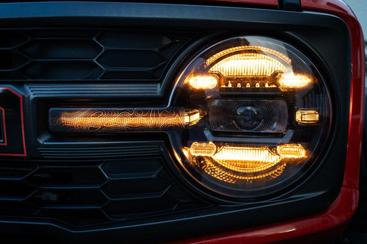 Topo Shortie Style Light Bar Overlays (Printed Series) - 2021+ Bronco (Standard Headlights) - 21BRNSHRTLIGHTPT-TOPST-  DRIVEN - 1