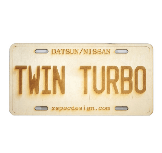 ZSPEC Nissan "Twin Turbo" License Plate, Birch, Ornamental - ZSD-564185-  DRIVEN - 1