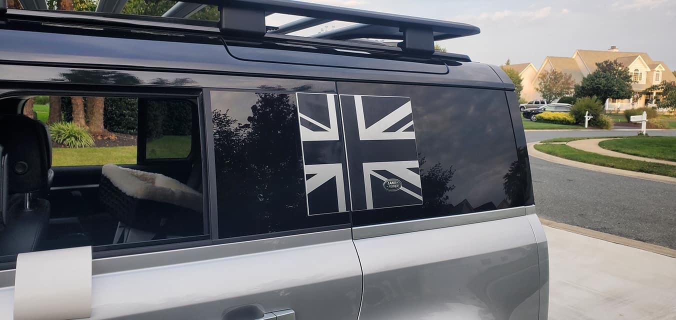 Union Jack Side Window Panel Overlay (Matte Black) - 2020+ Land Rover Defender 110 / 130 - 20LRDEFENDER110NVDP-MB-20LRDEFENDER110FPDP-MB-20LRDEFENDER110NVDP-MBX2-20LRDEFENDER110FPDP-MBX2-20LRDEFENDER110NVDP-WH-  DRIVEN - 2