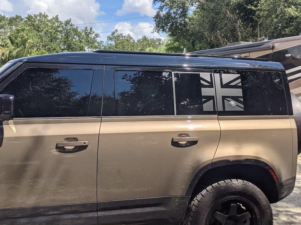Union Jack Side Window Panel Overlay (Matte Black) - 2020+ Land Rover Defender 110 / 130 - 20LRDEFENDER110NVDP-MB-20LRDEFENDER110FPDP-MB-20LRDEFENDER110NVDP-MBX2-20LRDEFENDER110FPDP-MBX2-20LRDEFENDER110NVDP-WH-  DRIVEN - 3