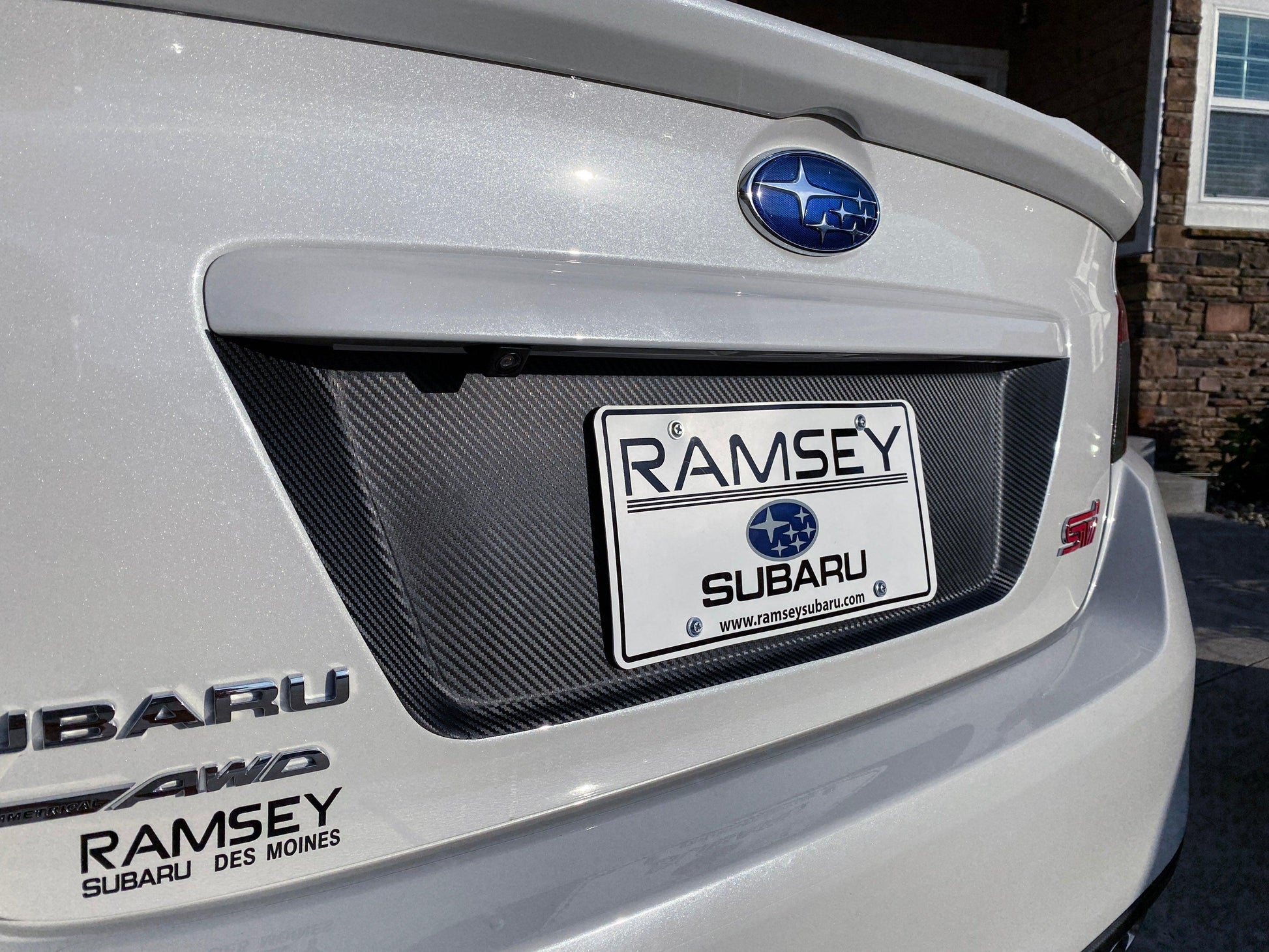 V1 3D Carbon License Plate Panel Black Out Overlays - 2015-2020 Subaru WRX / STI - 15WRXLPOL3DBK-  DRIVEN - 2