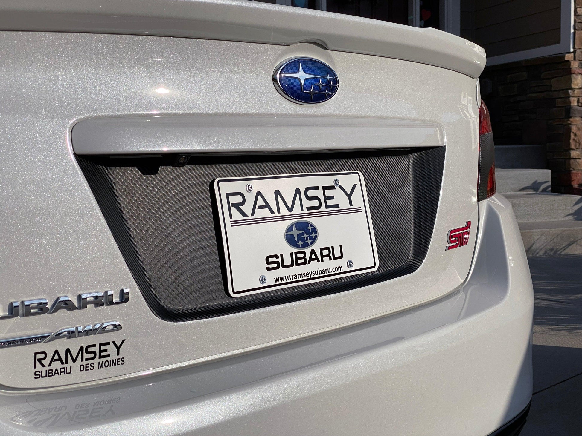 V1 3D Carbon License Plate Panel Black Out Overlays - 2015-2020 Subaru WRX / STI - 15WRXLPOL3DBK-  DRIVEN - 6