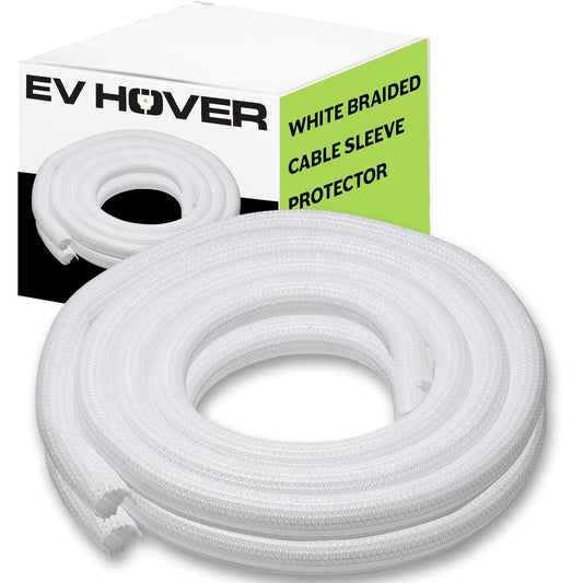 EV Charging Cable Wrap Sleeve — White Braided Self-Wrapping PET Loom - EVH-CBLWRP-236in-WHT-EVH-CBLWRP-394in-WHT-  DRIVEN - 1