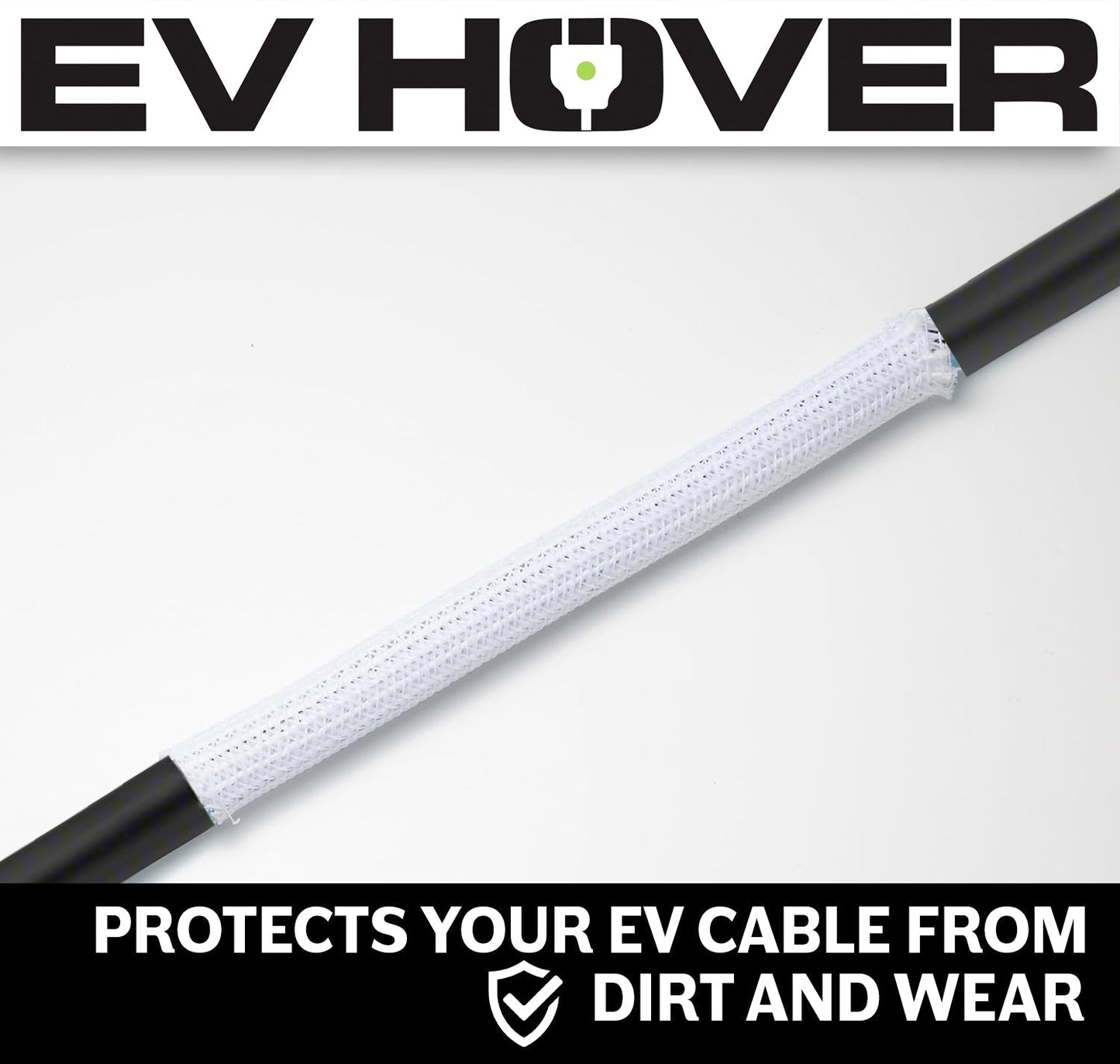 White Braided EV Charging Cable Wrap Sleeve, Self-Wrapping - EVH-CBLWRP-236in-WHT-EVH-CBLWRP-394in-WHT-  DRIVEN - 3