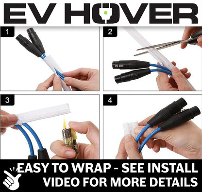 White Braided EV Charging Cable Wrap Sleeve, Self-Wrapping - EVH-CBLWRP-236in-WHT-EVH-CBLWRP-394in-WHT-  DRIVEN - 4