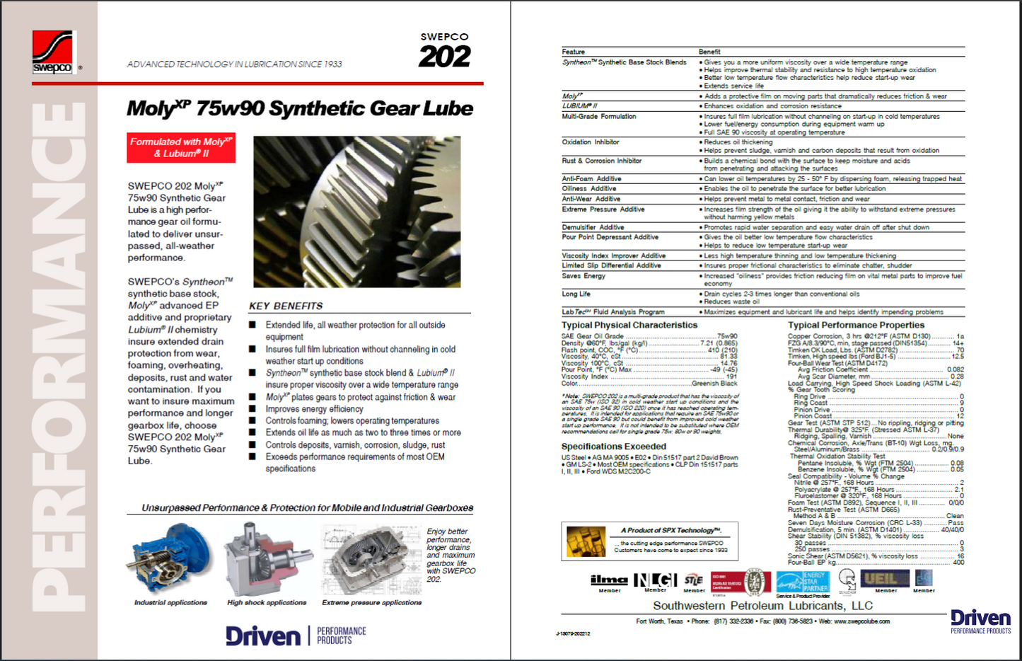 SWEPCO | 202 MolyXP | Synthetic Gear Oil | SAE 75W90 | USDA/NSF H2 Lubricant - 202-75W90-C5B-E-202-75W90-C5B-202-75W90-PAL-202-75W90-KGU-202-75W90-DRM-  DRIVEN - 3