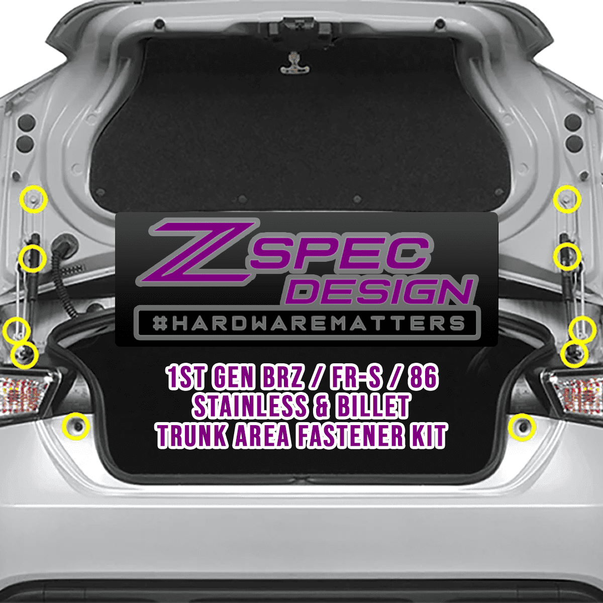 ZSPEC Trunk Dress Up Bolts® Kit for Scion FRS/Subaru BRZ/Toyota 86 '13-21, Stainless & Billet - ZSD-568732-ZSD-568749-ZSD-568756-ZSD-568763-ZSD-568770-  DRIVEN - 3