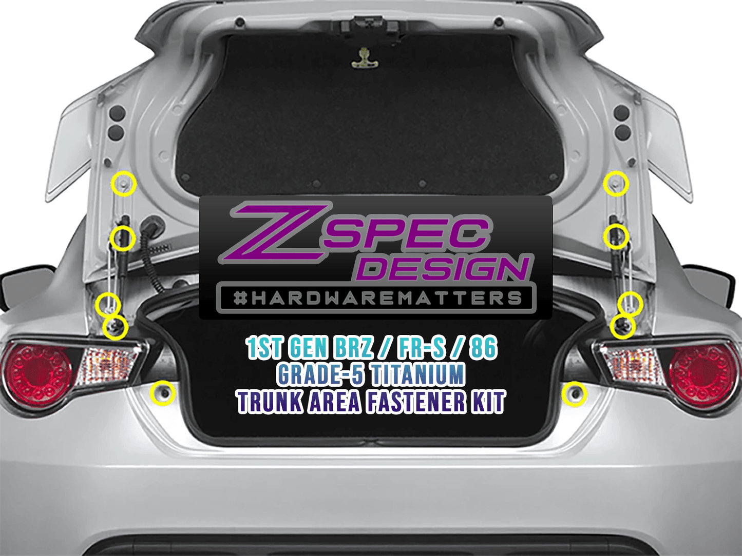 ZSPEC Trunk Dress Up Bolts® Kit for '13-21 Scion FRS, Subaru BRZ, Toyota 86, Titanium - ZSD-381492-ZSD-381508-ZSD-381515-ZSD-381522-ZSD-381539-  DRIVEN - 1