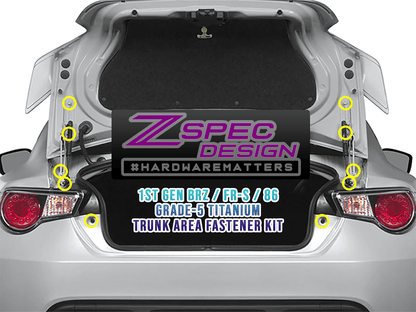ZSPEC Trunk Dress Up Bolts® Kit for '13-21 Scion FRS, Subaru BRZ, Toyota 86, Titanium - ZSD-381492-ZSD-381508-ZSD-381515-ZSD-381522-ZSD-381539-  DRIVEN - 1