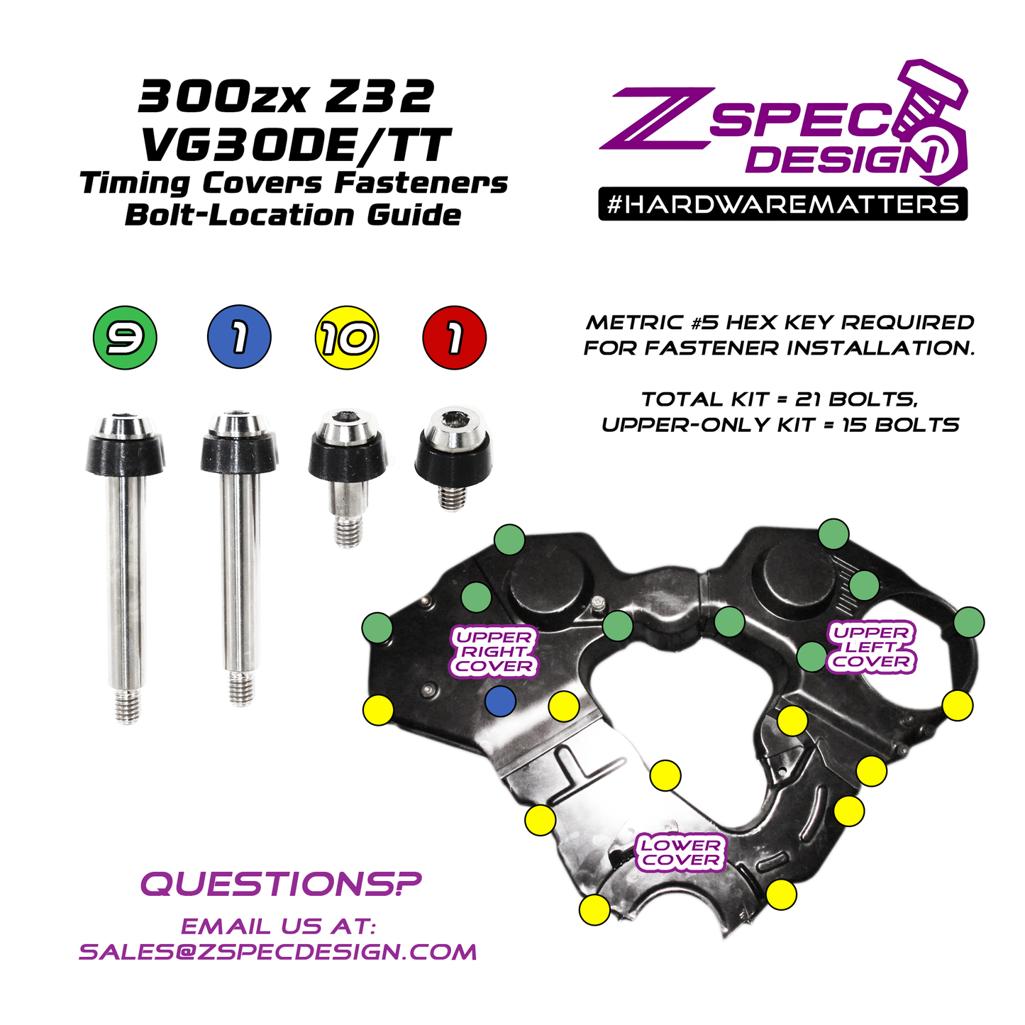 ZSPEC Shoulder-Bolt Timing Covers Fasteners, No Bushings, Nissan 300zx Z32, Titanium - ZSD-582059-ZSD-582066-ZSD-582073-ZSD-188749-ZSD-582097-  DRIVEN - 1