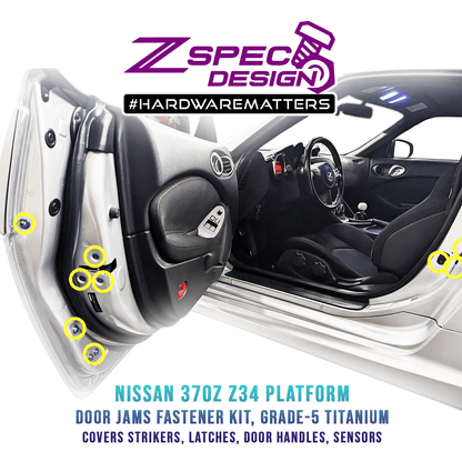 ZSPEC Dress Up Bolts® Fastener Kit, Door Jams Area for Nissan Z34 370z, Titanium - ZSD-200878-ZSD-200885-ZSD-200892-ZSD-200908-ZSD-200915-  DRIVEN - 1