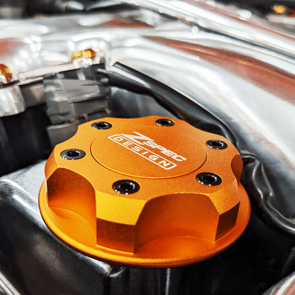 ZSPEC Billet Oil Filler Cap for Nissan/Infiniti/Datsun, Orange-Gold Cap w/Titanium Accents - ZSD-386831-ZSD-386848-ZSD-386855-ZSD-386862-ZSD-386879-  DRIVEN - 1