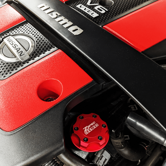 ZSPEC Billet Oil Filler Cap for Nissan/Infiniti/Datsun, Red Cap w/ Titanium Accents - ZSD-386305-ZSD-386312-ZSD-386329-ZSD-386336-ZSD-386343-  DRIVEN - 2