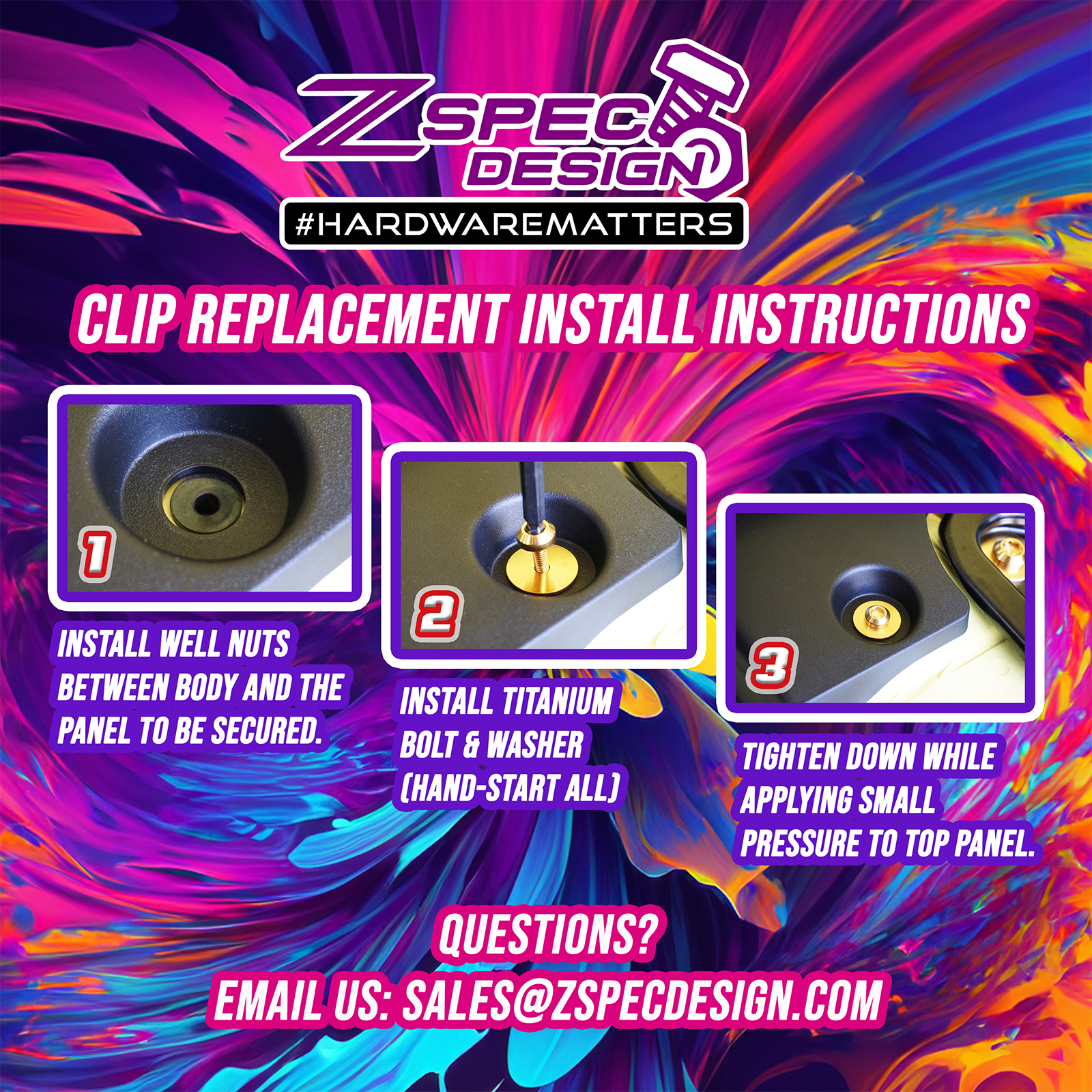 ZSPEC "Round Cowl-Clips" Replacement Solution for Z32 300zx, Titanium Fastener Kit w/ Well Nuts - ZSD-583711-ZSD-583728-ZSD-583735-ZSD-583742-ZSD-583759-  DRIVEN - 4