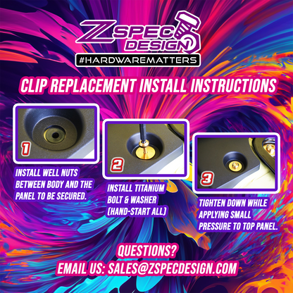 ZSPEC "Round Cowl-Clips" Replacement Solution for Z32 300zx, Titanium Fastener Kit w/ Well Nuts - ZSD-583711-ZSD-583728-ZSD-583735-ZSD-583742-ZSD-583759-  DRIVEN - 4