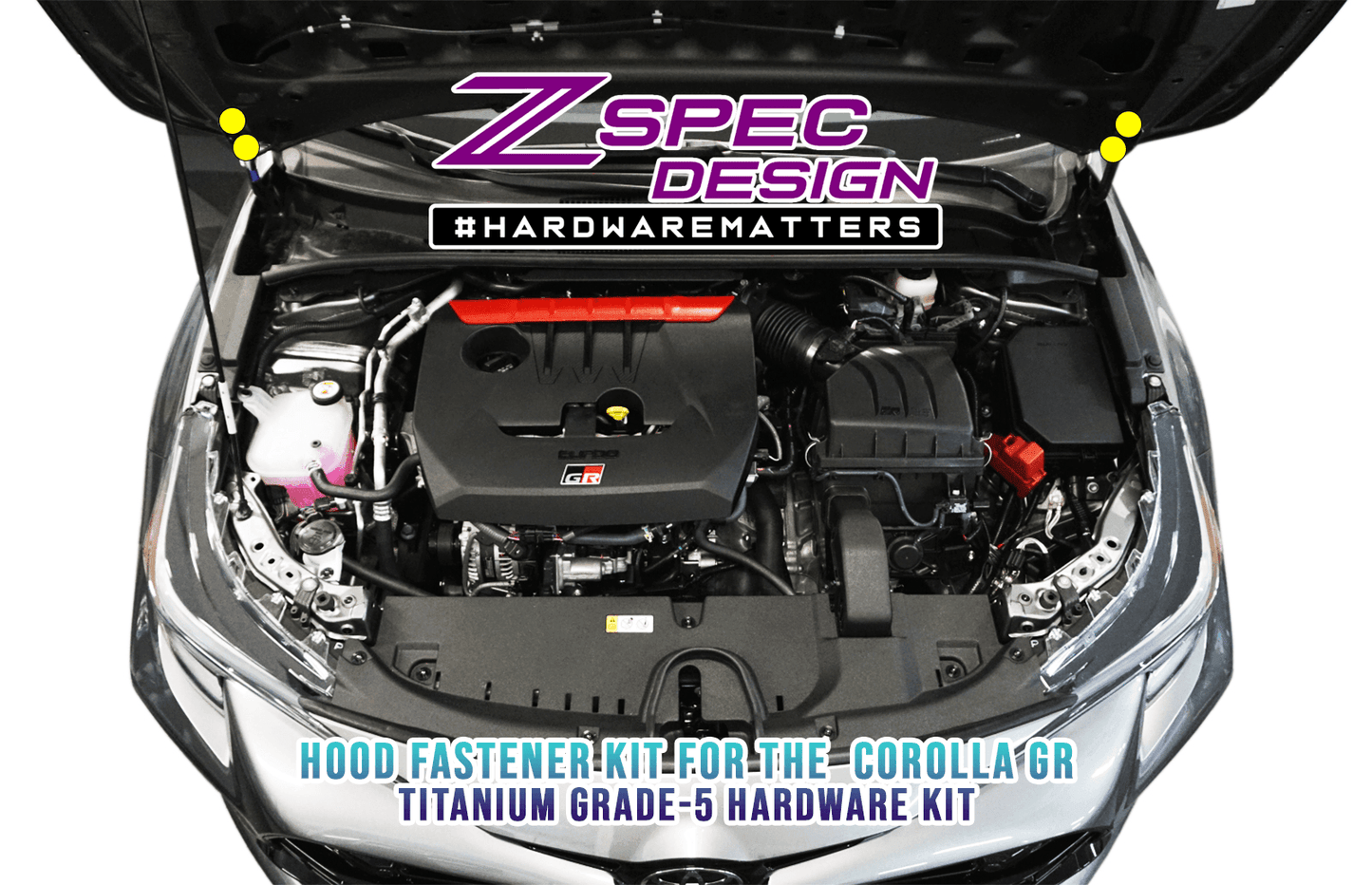 ZSPEC Hood Fastener Kit for the GR Corolla, Titanium - ZSD-186684-ZSD-186691-ZSD-186707-ZSD-186714-ZSD-186721-  DRIVEN - 1