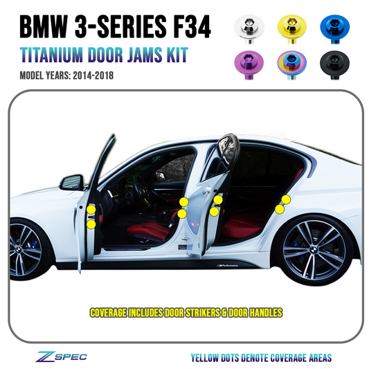 ZSPEC "Door Jams" Dress Up Bolts® Fastener Kit for '14-18 BMW 3-Series Titanium - ZSD-581113-ZSD-581120-ZSD-581137-ZSD-581144-ZSD-581151-  DRIVEN - 1
