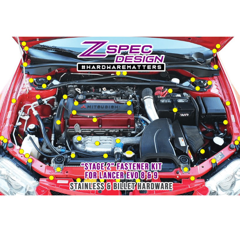 ZSPEC Stage-2 Dress Up Bolts® Fastener Kit for Mitsubishi EVO 8 & 9, Stainless & Billet - ZSD-374425-ZSD-374432-ZSD-374449-ZSD-374456-ZSD-374463-  DRIVEN - 1