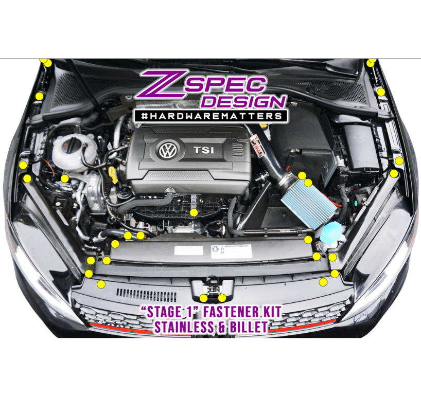 ZSPEC Stage-1 Dress Up Bolts® Fastener Kit for '15+ VW Golf GTI 2.0L MK7, Stainless & Billet - ZSD-568145-ZSD-568152-ZSD-568169-ZSD-568176-ZSD-568183-  DRIVEN - 1