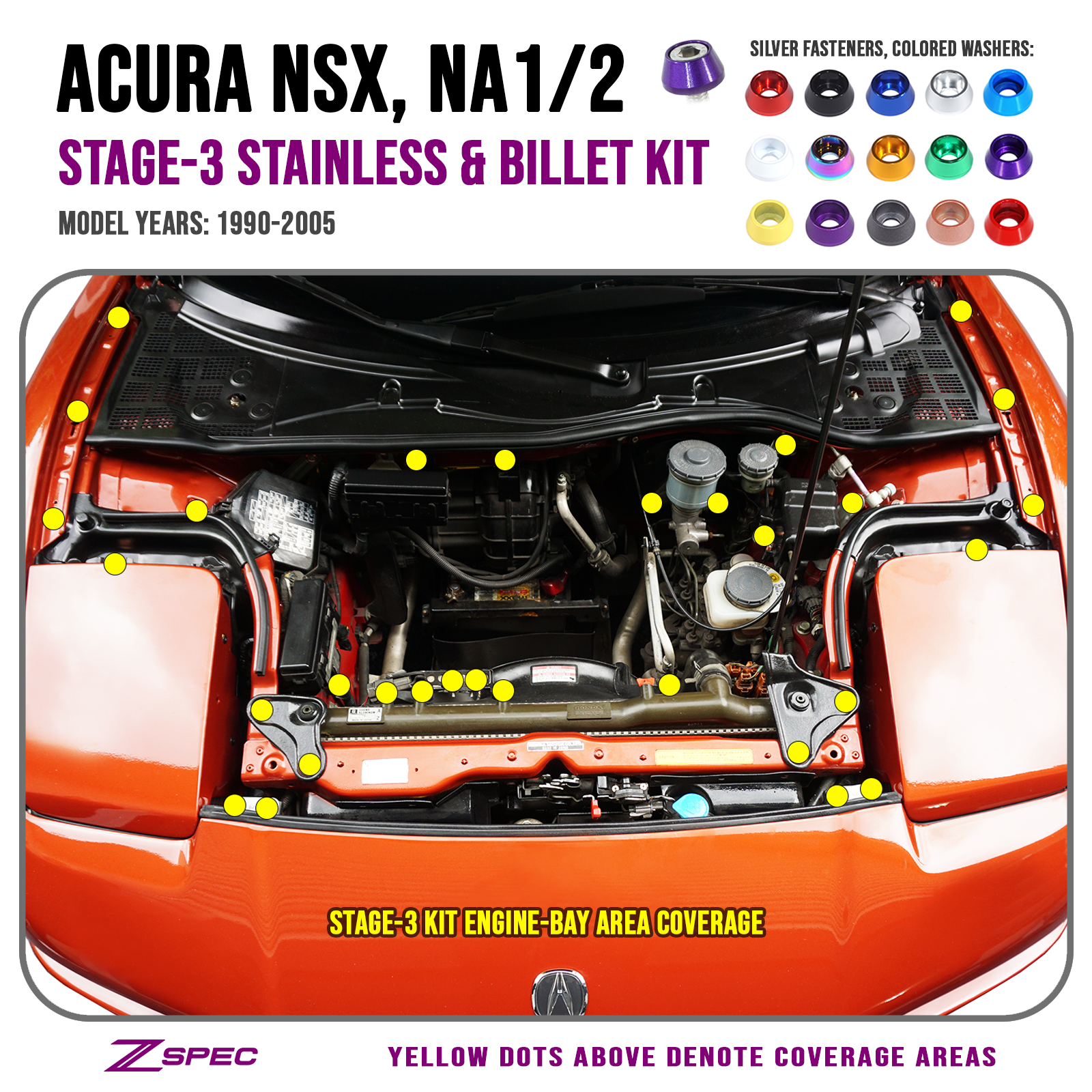 ZSPEC Stage-3 Dress Up Bolts® Fastener Kit for '90-05 Acura NSX NA1/2, Stainless & Billet - ZSD-565823-ZSD-565830-ZSD-565847-ZSD-565854-ZSD-565861-  DRIVEN - 1