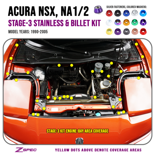 ZSPEC Stage-3 Dress Up Bolts® Fastener Kit for '90-05 Acura NSX NA1/2, Stainless & Billet - ZSD-565823-ZSD-565830-ZSD-565847-ZSD-565854-ZSD-565861-  DRIVEN - 1