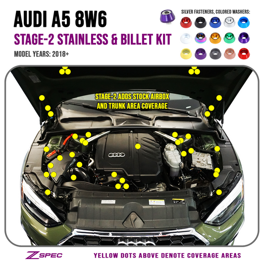 ZSPEC Stage-2 Dress Up Bolts® Fastener Kit for '18-22+ Audi A5 8W6 2.0L, Stainless & Billet - ZSD-574412-ZSD-574429-ZSD-574436-ZSD-574443-ZSD-574450-  DRIVEN - 1