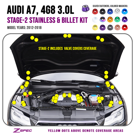 ZSPEC Stage-2 Dress Up Bolts® Fastener Kit for '12-18 Audi A7 4G8 3.0L, Stainless & Billet - ZSD-010767-ZSD-010774-ZSD-010781-ZSD-010798-ZSD-010804-  DRIVEN - 1