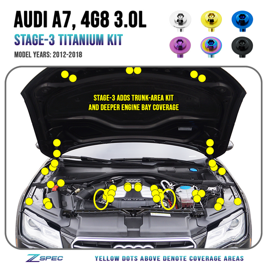 ZSPEC Stage-3 Dress Up Bolts® Fastener Kit for '12-18 Audi A7 4G8 3.0L, Titanium - ZSD-010491-ZSD-010507-ZSD-010514-ZSD-010521-ZSD-010538-  DRIVEN - 1
