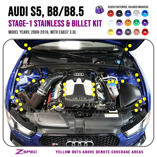 ZSPEC Stage-1 Dress Up Bolts® Fastener Kit for Audi S5 B8 3.0L, Stainless & Billet - ZSD-199691-ZSD-199707-ZSD-199714-ZSD-199721-ZSD-199738-  DRIVEN - 1