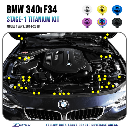 ZSPEC Stage-1 Dress Up Bolts® Fastener Kit for '14-18 BMW 340i F34 3.0T, Titanium - ZSD-581052-ZSD-581069-ZSD-581076-ZSD-581083-ZSD-581090-  DRIVEN - 1