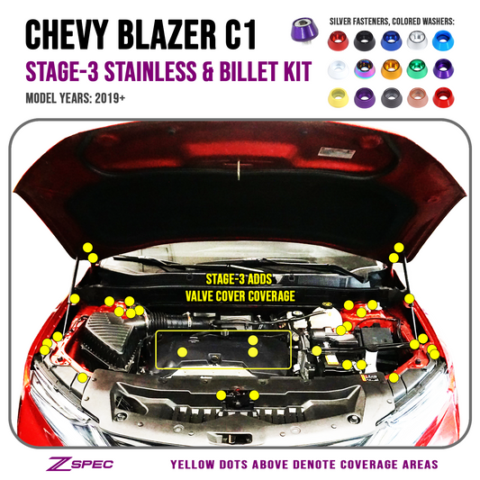 ZSPEC Stage-3 Dress Up Bolts® Fastener Kit for '19+ Chevy Blazer C1, Stainless & Billet - ZSD-574566-ZSD-574573-ZSD-574580-ZSD-574597-ZSD-574603-  DRIVEN - 1